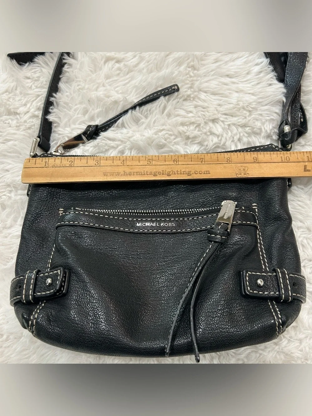 Michael Kors Black Crossbody Bag Purse Silver Hardware Zip Closure 10”x7” VGC
